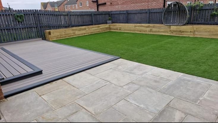 Maintained garden lawn and border planting in Yorkshire